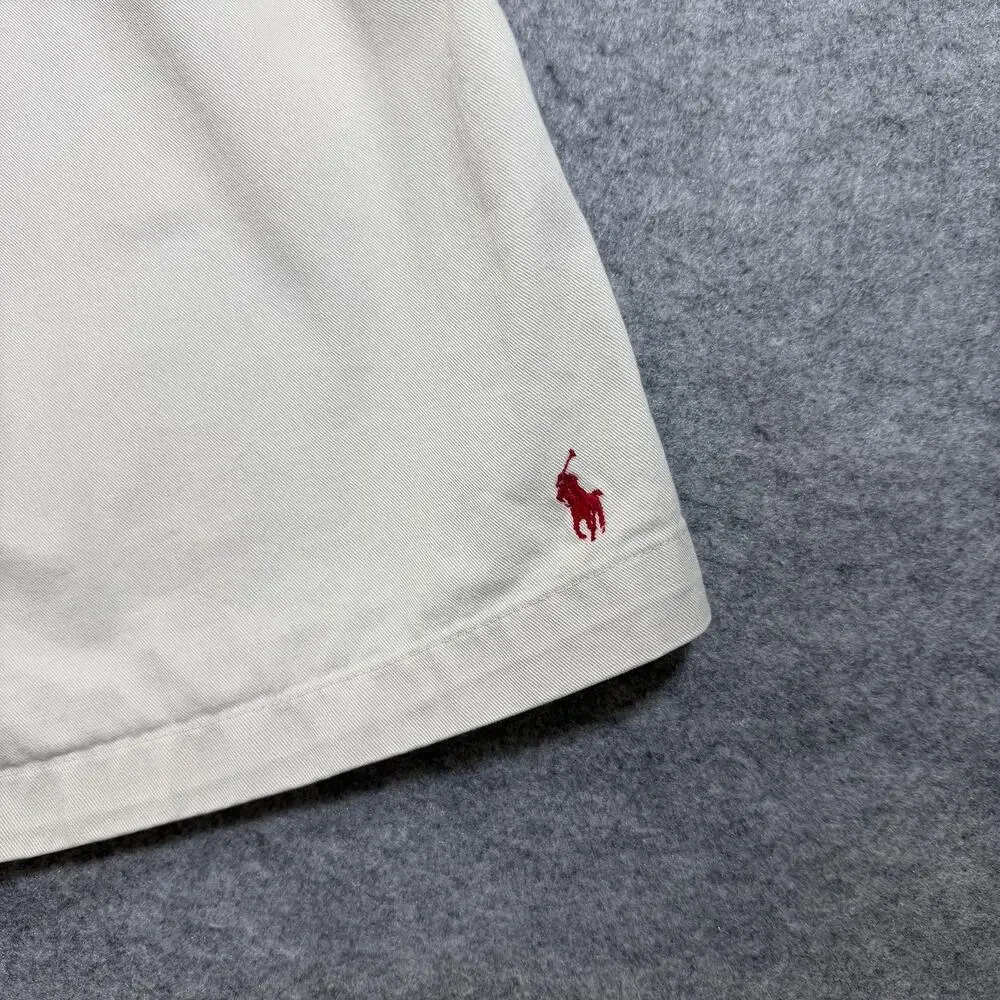 Vintage Ralph Lauren Sport Chino Shorts Mens 14 Khaki Pleated Front Pony Logo